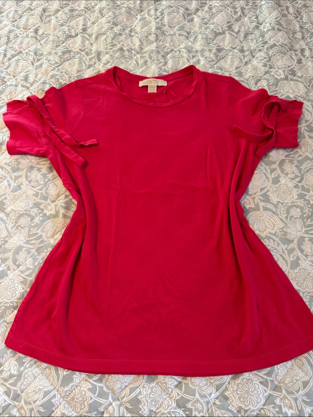 Michael Kors Bright Red Short Sleeve Tie-Sleeve Tee